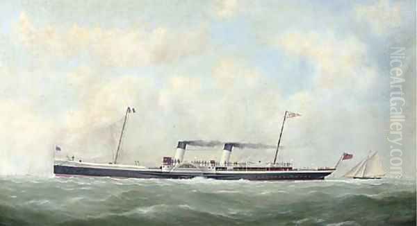 The cross-Channel paddlesteamer Paris (II) outward bound for France with a racing cutter astern of her Oil Painting by George Mears