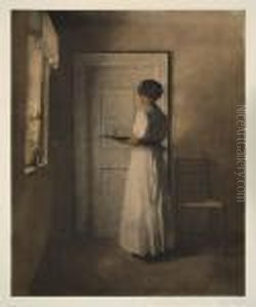 Girl With A Tray Oil Painting by Peder Vilhelm Ilsted