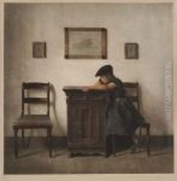 Little Girl With Flat Cap Oil Painting by Peder Vilhelm Ilsted