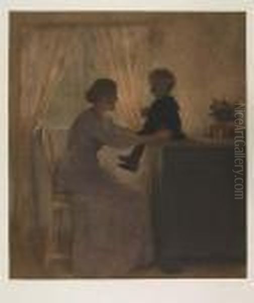 Mother And Child Oil Painting by Peder Vilhelm Ilsted