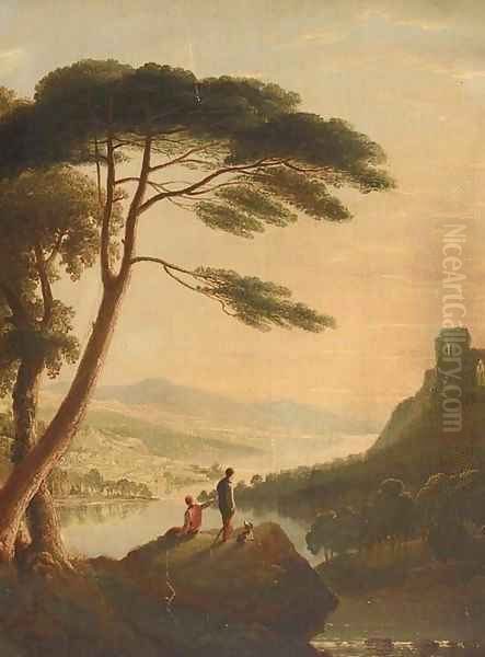 Boys on a rocky ledge at sunset Oil Painting by Horatio Macculloch