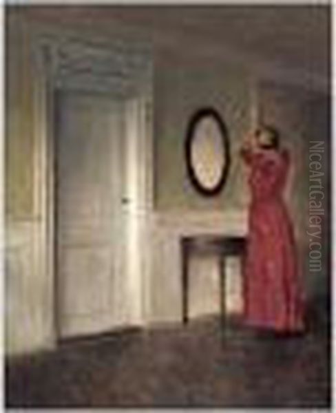 Kvinde Foran Et Spejl (lady Before A Mirror) Oil Painting by Peder Vilhelm Ilsted