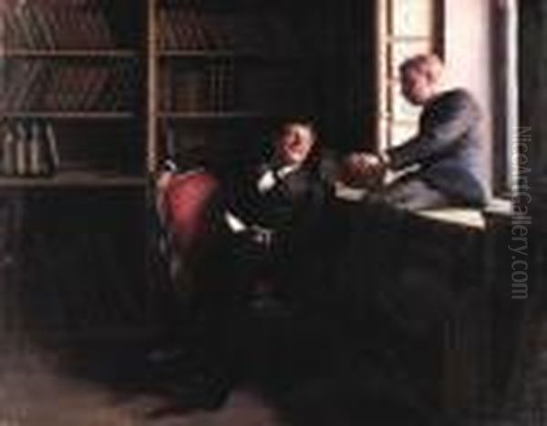 In The Library Oil Painting by Peder Vilhelm Ilsted