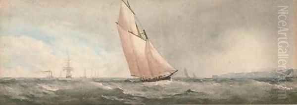 A big cutter under full sail Oil Painting by Richmond Markes