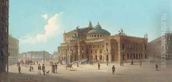 Une vue de l'Opera, Place de la Madeleine, Paris Oil Painting by Charles Marchand