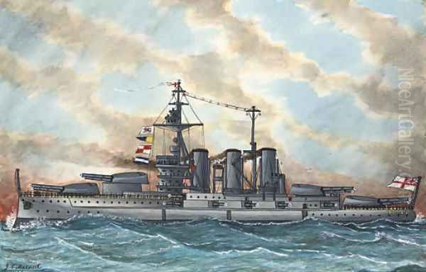 Tthe majority of battleships including S.S. Mamari (illustrated) Oil Painting by James Scott Maxwell