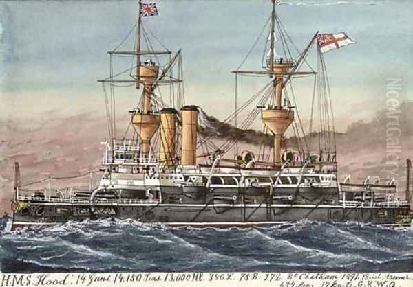 H.M.S. Hood (illustrated) Oil Painting by James Scott Maxwell