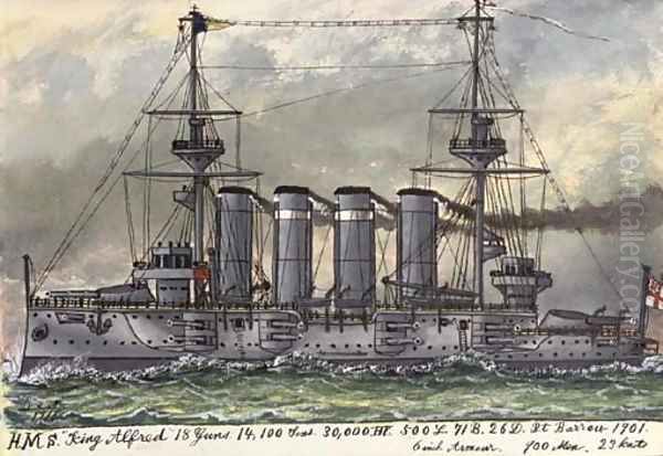 H.M.S. King Alfred (illustrated) Oil Painting by James Scott Maxwell