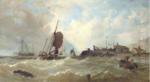 Fishing vessels off the south coast Oil Painting by James Sen Meadows