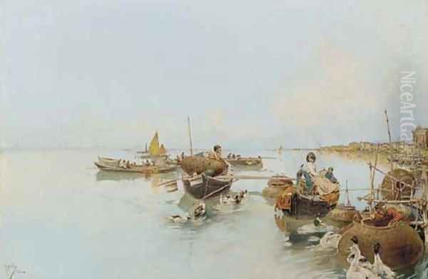 In the Venetian lagoon Oil Painting by Raffaele Mainella