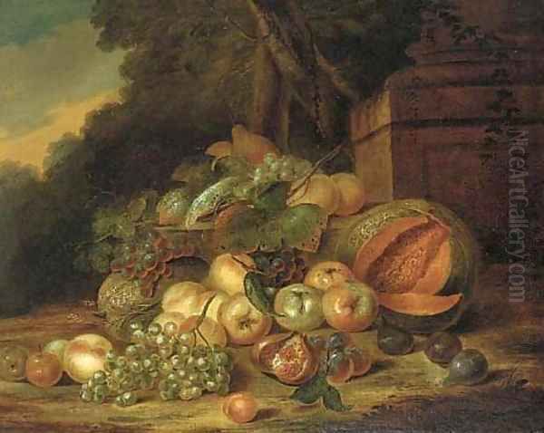 Pears, apples, melons, grapes Oil Painting by Robert Van Der Myn