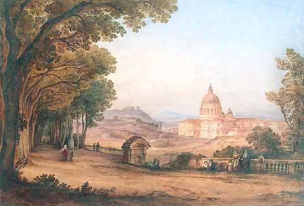 A capriccio of the Roman campagna with St Peters Oil Painting by Rudolph Muller