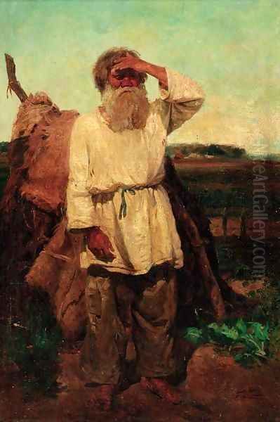 Portrait of a Russian Peasant Oil Painting by Sergei Vasil'evich Maliutin