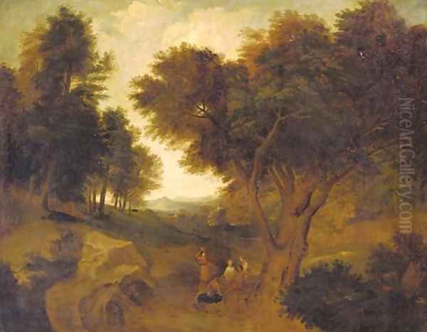 Figures resting on a country path Oil Painting by Aelbert Meyeringh