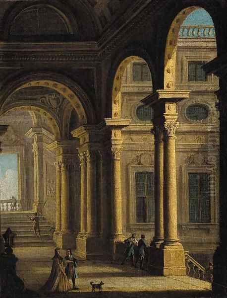 A classical colonnade with figures Oil Painting by Gennaro Grecco Called Mascacotta