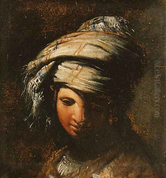 A young woman wearing a turban Oil Painting by Giovanni Bernardino Azzolino, Called Mazzolini