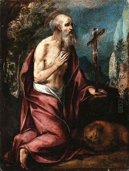 Saint Jerome in the Wilderness Oil Painting by Girolamo Muziano