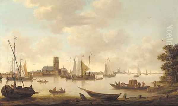 View of Dordrecht from the river Maas Oil Painting by Hendrik De Meyer