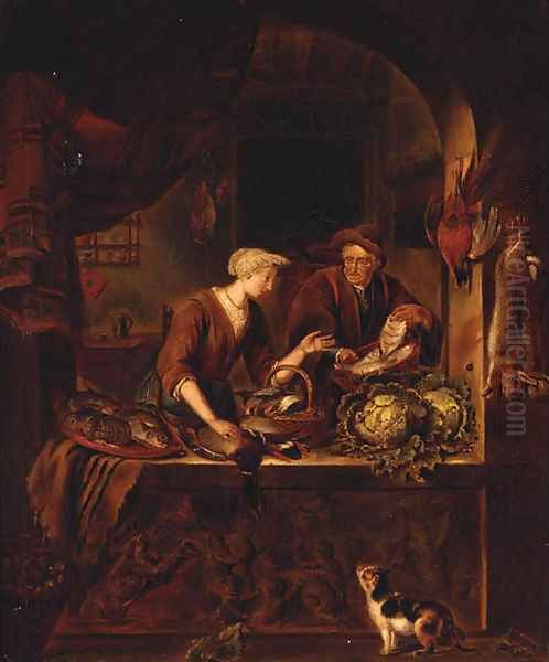 Preparing A Feast Oil Painting by Of Willem Van Mieris