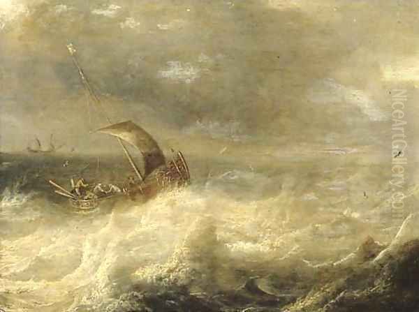 A wijdschip at sea in a gale Oil Painting by Pieter the Elder Mulier