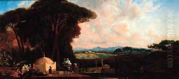 Arab caravan in a landscape Oil Painting by Prosper-Georges-Antoine Marilhat