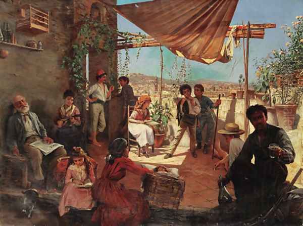 On the veranda Oil Painting by Achille Mollica