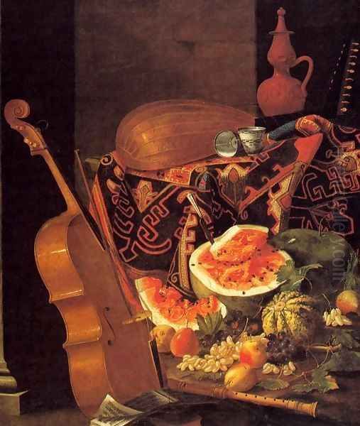 Still-Life with Musical Instruments and Fruit Oil Painting by Cristoforo Munari