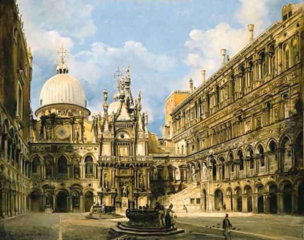 The Courtyard of the Doge's Palace, Venice Oil Painting by Frederico Moja