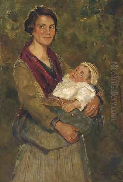 A mother with her child Oil Painting by Simon Maris