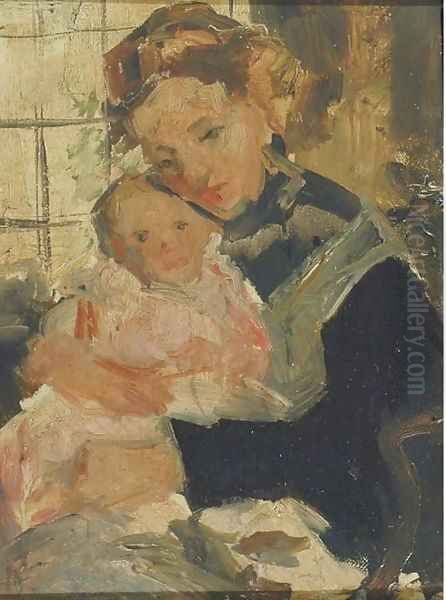 Loving care mother and child Oil Painting by Simon Maris