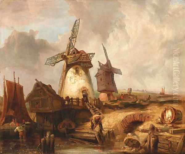 Dutch fishing village Oil Painting by Alfred Montague