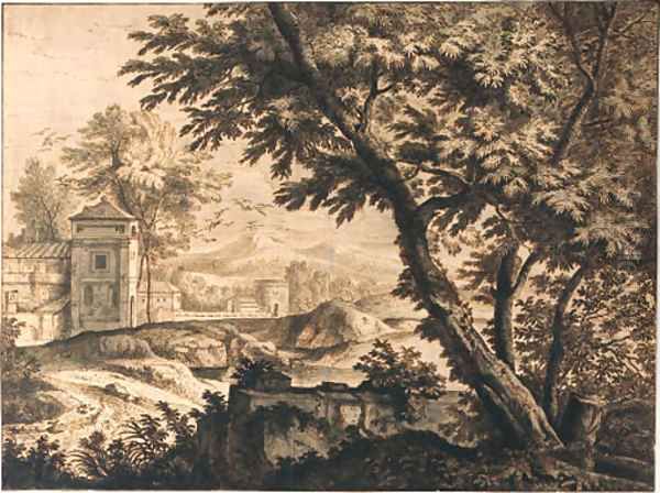 Trees by a ruined wall near a dovecote by a cloister Oil Painting by Isaac de Moucheron