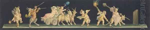 Putti driving a chariot drawn by goats Oil Painting by Michaelangelo Maestri