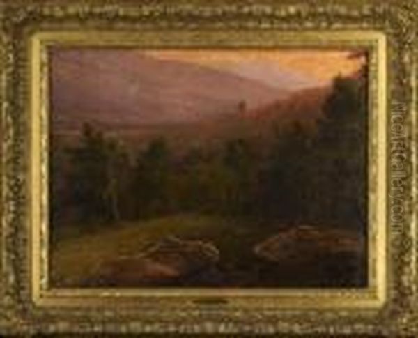 Wooded Mountain Landscape With Figures Resting In A Clearing Oil Painting by George Inness