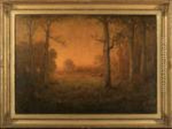 Cattle Grazing In A Pastoral Landscape At Sunset Oil Painting by George Inness