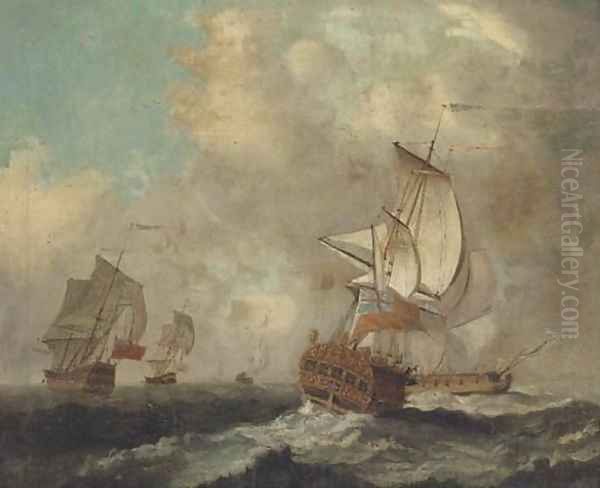 A Squadron of the Red in a swell Oil Painting by Peter Monamy