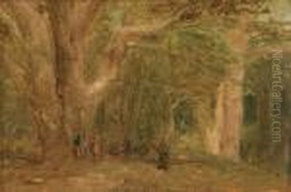 Figures In A Forest Oil Painting by George Inness