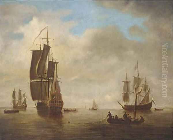 English and Dutch flagships awaiting a breeze Oil Painting by Peter Monamy