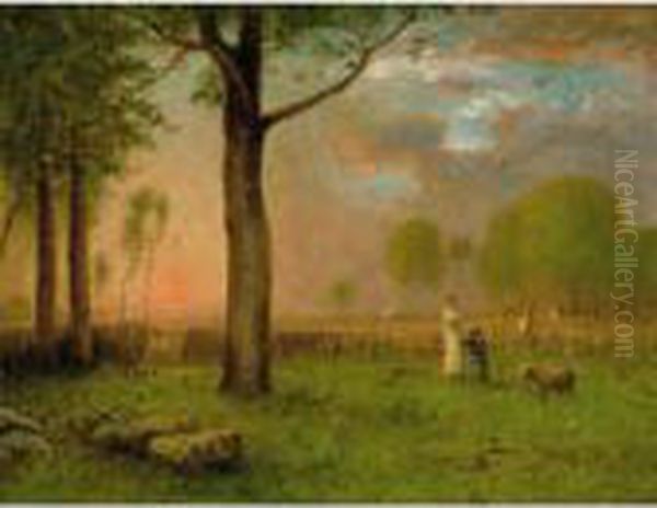 Sunset Oil Painting by George Inness