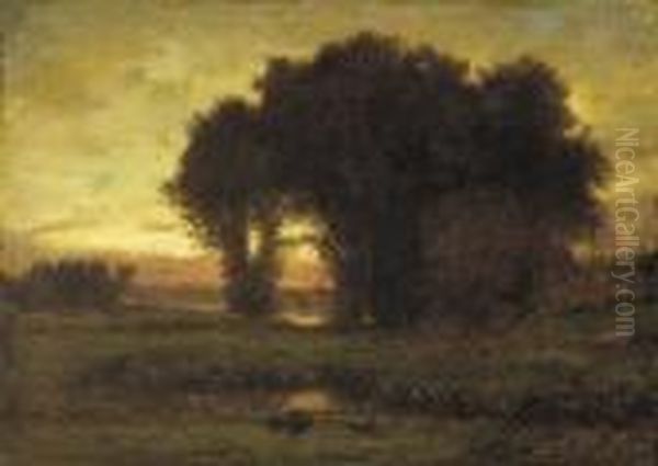 Sunset Oil Painting by George Inness