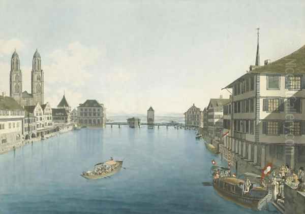 Vue prise de l'auberge de l'Epee a Zurich Oil Painting by Johann Jakob Meyer