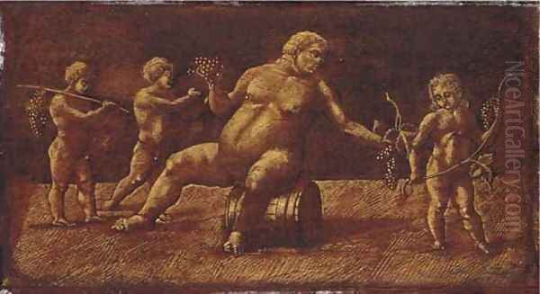 The drunken Silenus with putti a trompe l'oeil bas-relief Oil Painting by Andrea Mantegna