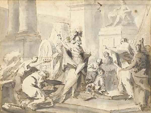 Alexander cutting the Gordian knot Oil Painting by Anton Franz Maulbertsch