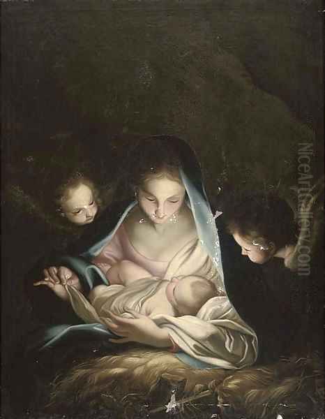 The Madonna and Child surrounded by cherubs Oil Painting by Carlo Maratta or Maratti