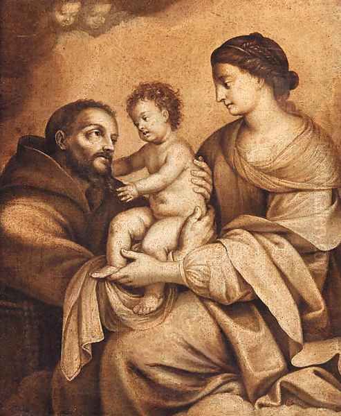 The Madonna and Child with Saint Francis - en grisaille Oil Painting by Carlo Maratta or Maratti