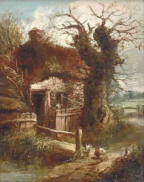 A cottage by a stream Oil Painting by Charles Morris