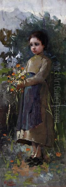 Ragazza Con Fiori Oil Painting by Vincenzo Irolli