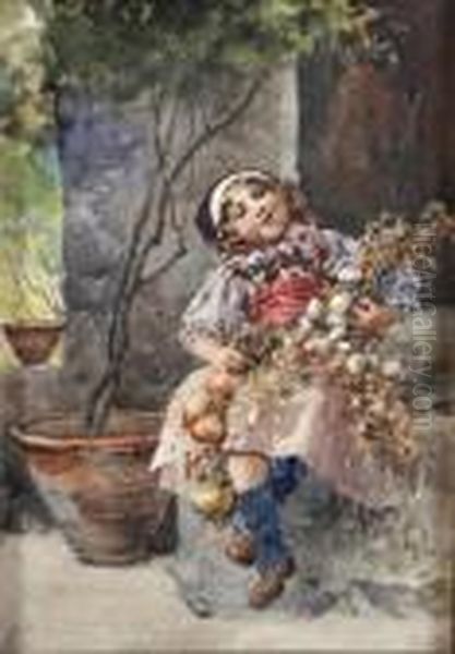 Giovane Venditrice Di Ortaggi Oil Painting by Vincenzo Irolli