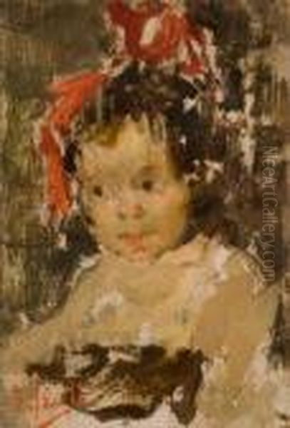 Bambina Con Fiocco Rosso Oil Painting by Vincenzo Irolli