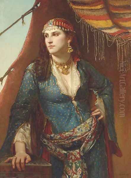 An Oriental beauty Oil Painting by Charles-Louis Mutler